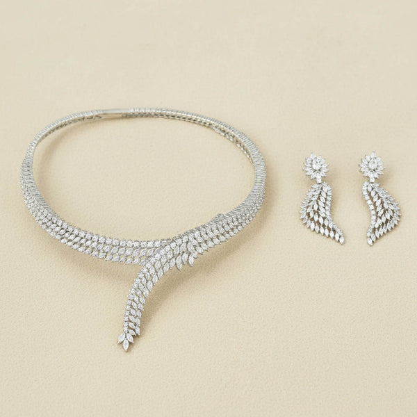 441353 Cubic Zirconia Classic Necklace With 2 Tone Rhodium Plating