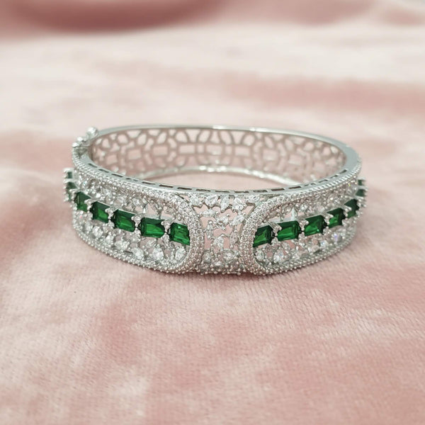 441398 Cubic Zirconia Openable Kada With Rhodium Plating