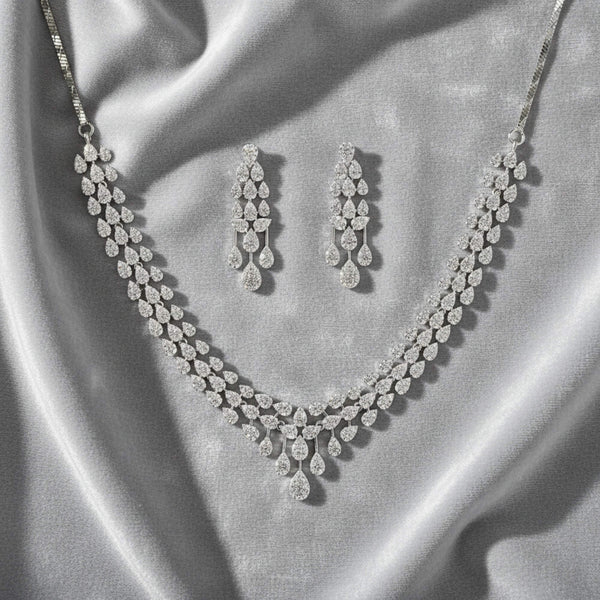 441407 Cubic Zirconia Classic Necklace With 2 Tone Rhodium Plating