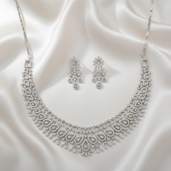 441416 Cubic Zirconia Classic Necklace With 2 Tone Rhodium Plating