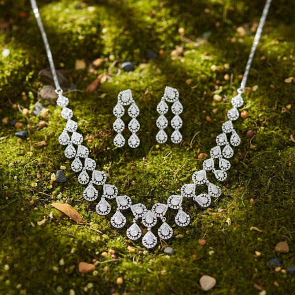 441419 Cubic Zirconia Classic Necklace With 2 Tone Rhodium Plating