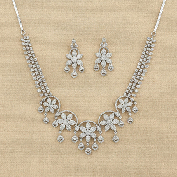 441421 Cubic Zirconia Classic Necklace With 2 Tone Rhodium Plating