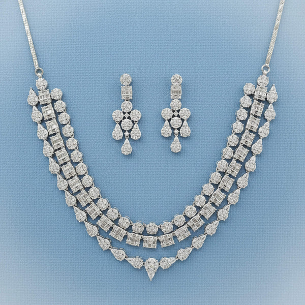 441425 Cubic Zirconia Classic Necklace With 2 Tone Rhodium Plating