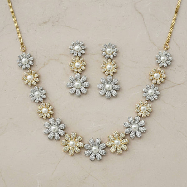 441435 Cubic Zirconia Classic Necklace With 2 Tone Rhodium Plating