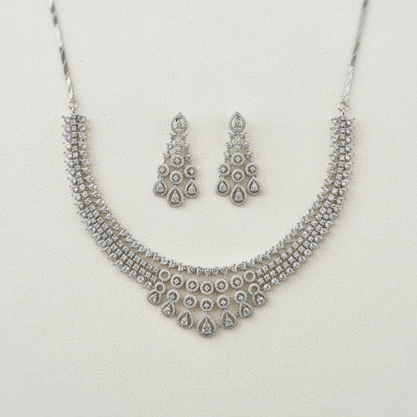 441438 Cubic Zirconia Classic Necklace With 2 Tone Rhodium Plating