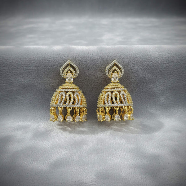 441441 Cubic Zirconia Jhumki With 2 Tone Rhodium Plating