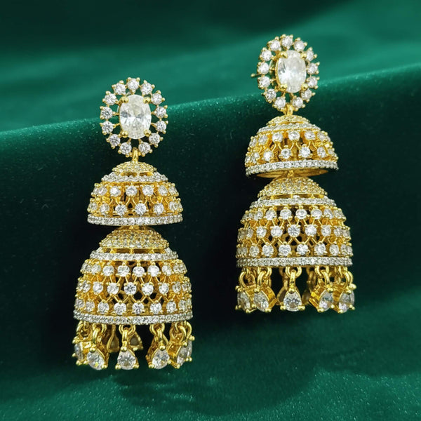 441444 Cubic Zirconia Jhumki With 2 Tone Rhodium Plating
