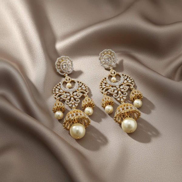 441446 Cubic Zirconia Classic Earring With 2 Tone Black Rhodium Plating