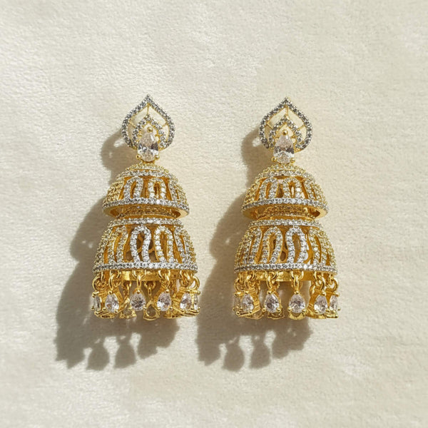441448 Cubic Zirconia Jhumki With 2 Tone Rhodium Plating
