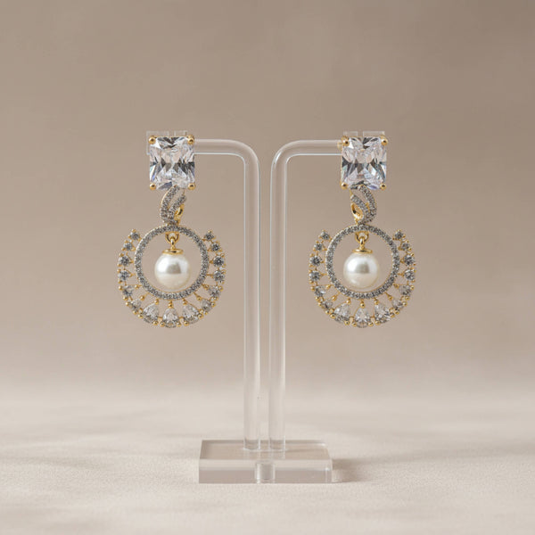 441457 Cubic Zirconia Classic Earring With 2 Tone Plating