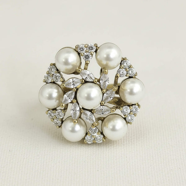 441473 Cz Moti Ring With 2 Tone Mehndi Rhodium Plating