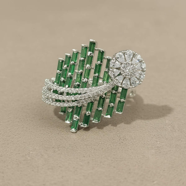 441475 Cz Adjustable Ring With Rhodium Plating