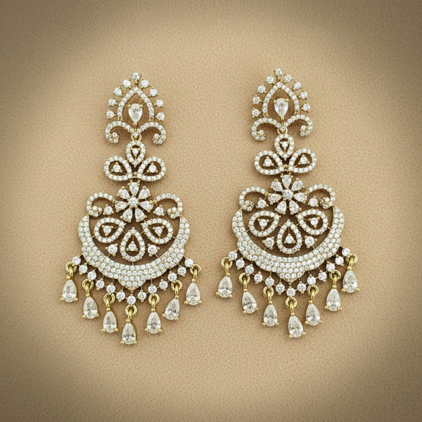 441476 Cz Classic Earring With 2 Tone Mehndi Rhodium Plating
