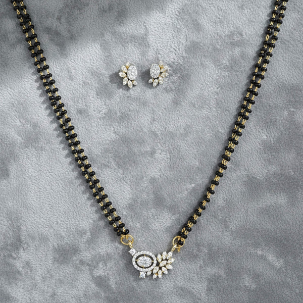 441483 Cubic Zirconia Classic Mangalsutra With 2 Tone Rhodium Plating