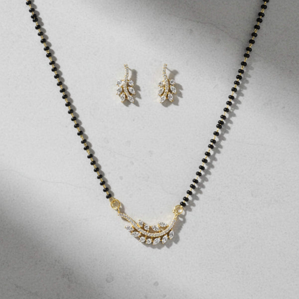 441484 Cubic Zirconia Delicate Mangalsutra With 2 Tone Rhodium Plating