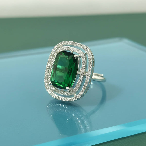 441503 Cz Adjustable Ring With Rhodium Plating