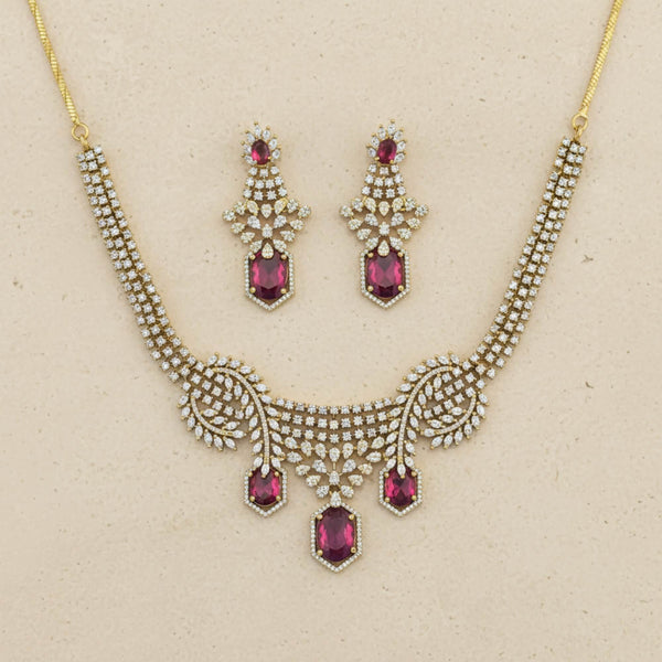 441516 American Diamond Classic Necklace Set With Mehndi Plating