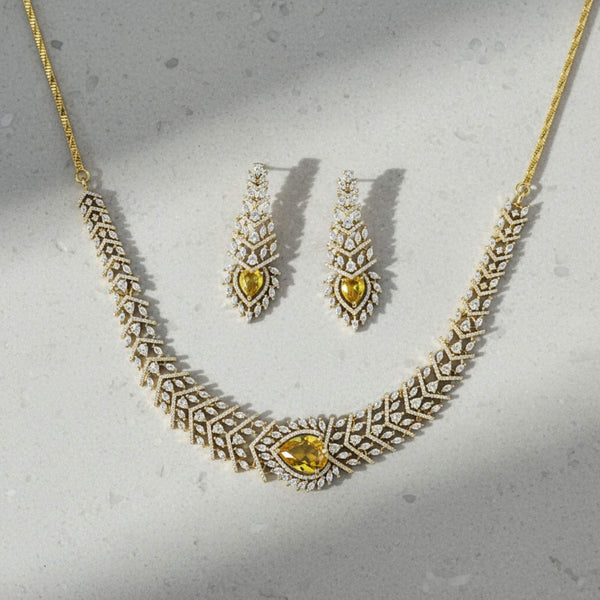 441518 American Diamond Classic Necklace Set With Mehndi Plating