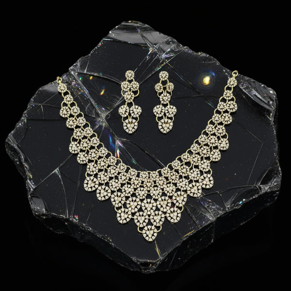 441521 American Diamond Classic Necklace Set With Rhodium Mehndi Plating