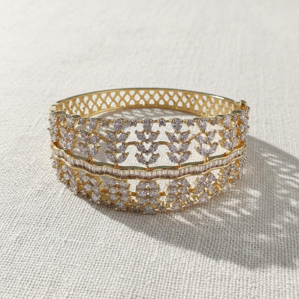 441525 Cubic Zirconia Openable Kada With 2 Tone Rhodium Plating