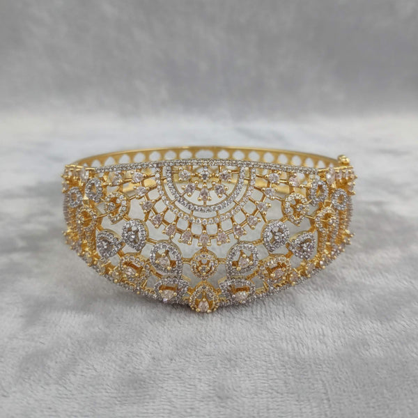 441532 Cubic Zirconia Openable Kada With 2 Tone Rhodium Plating