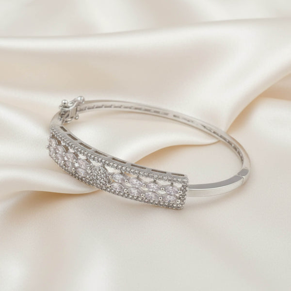 441538 Cubic Zirconia Openable Kada With 2 Tone Rhodium Plating