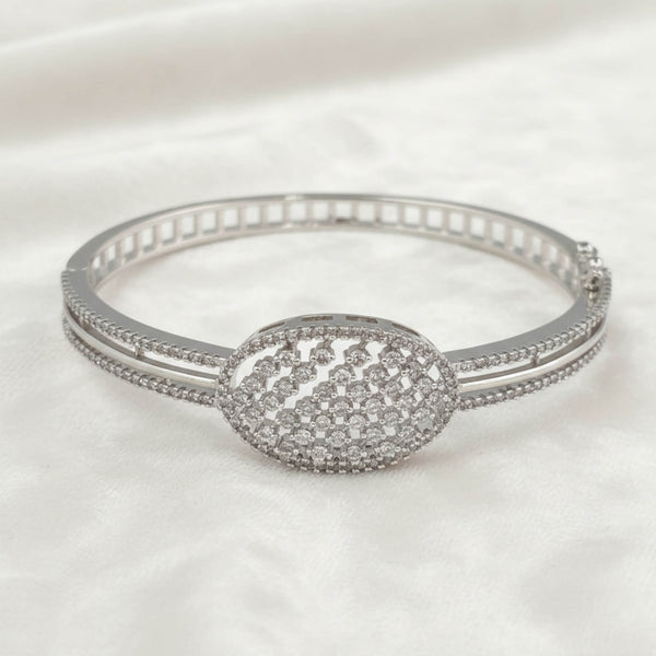 441540 Cubic Zirconia Openable Kada With 2 Tone Rhodium Plating