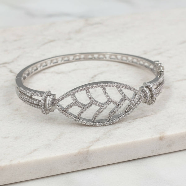 441541 Cubic Zirconia Openable Kada With 2 Tone Rhodium Plating