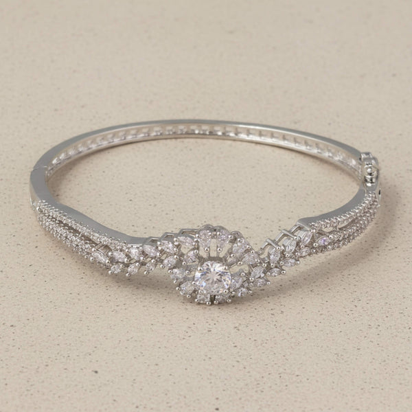 441543 Cubic Zirconia Openable Kada With 2 Tone Rhodium Plating