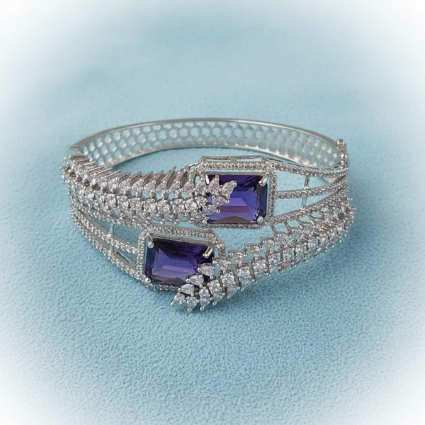 441546 Cubic Zirconia Openable Kada With Rhodium Plating