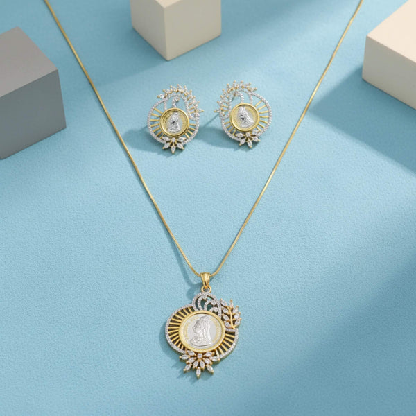 441554 American Diamond Classic Pendant Set With 2 Tone Plating