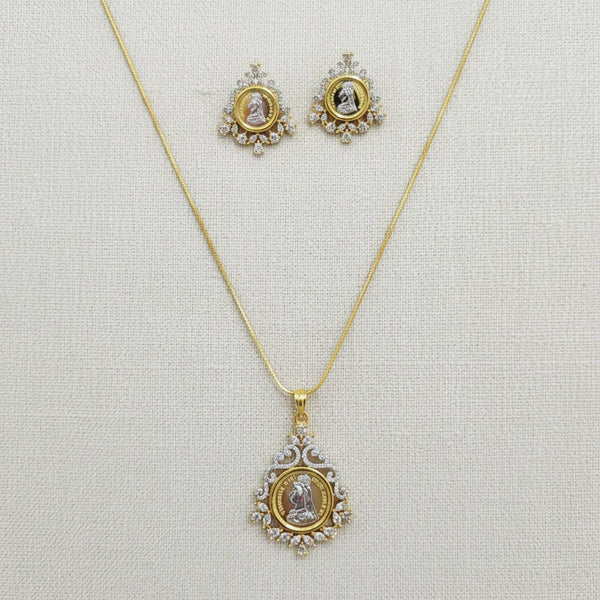 441555 American Diamond Classic Pendant Set With 2 Tone Plating