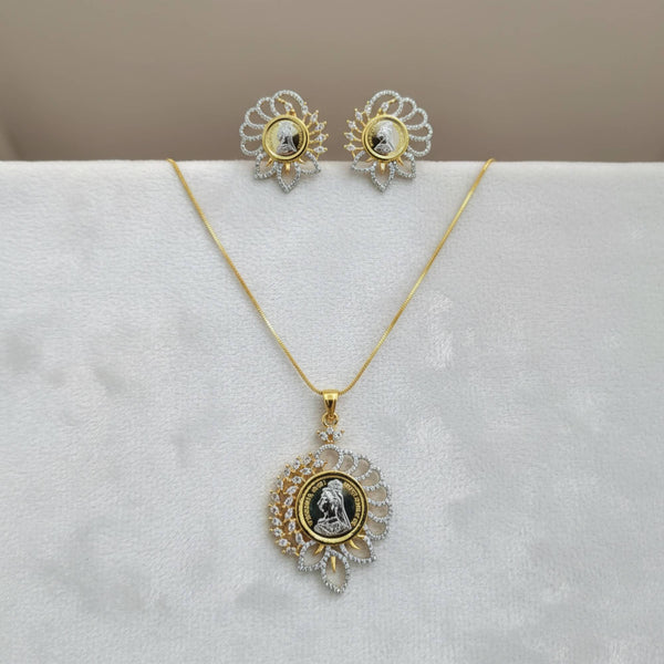 441556 American Diamond Classic Pendant Set With 2 Tone Plating