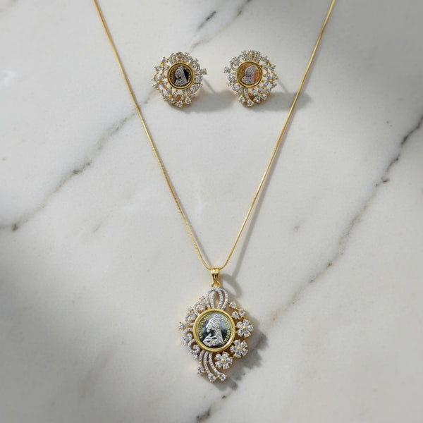 441557 American Diamond Classic Pendant Set With 2 Tone Plating
