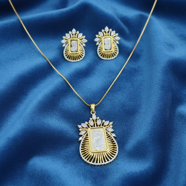 441558 American Diamond Classic Pendant Set With 2 Tone Plating