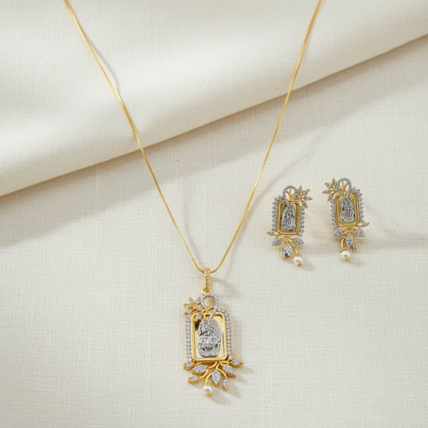 441559 American Diamond Classic Pendant Set With 2 Tone Plating