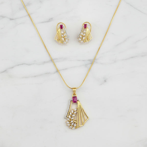 441562 American Diamond Classic Pendant Set With 2 Tone Plating