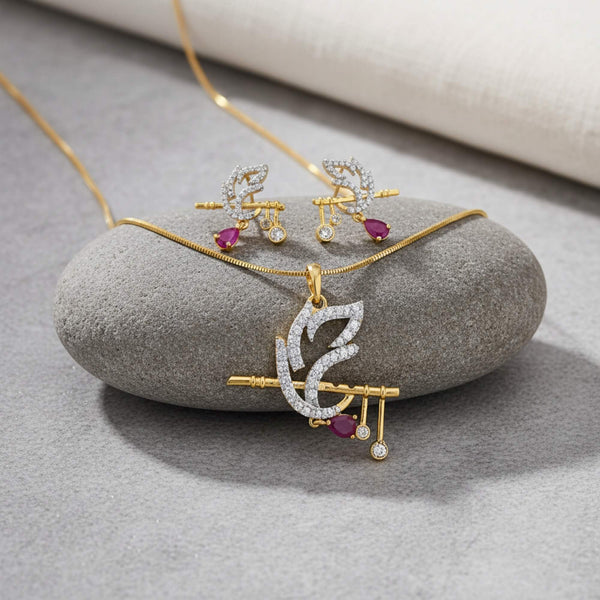 441563 American Diamond Classic Pendant Set With 2 Tone Plating