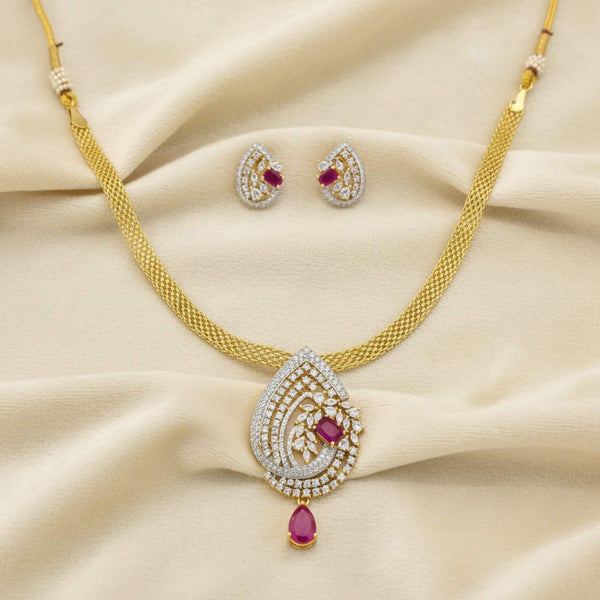 441571 American Diamond Classic Pendant Set With 2 Tone Plating