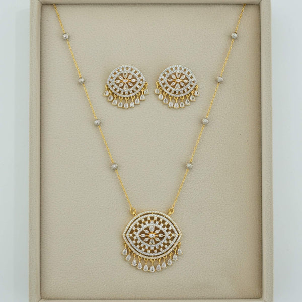 441572 American Diamond Classic Pendant Set With 2 Tone Plating