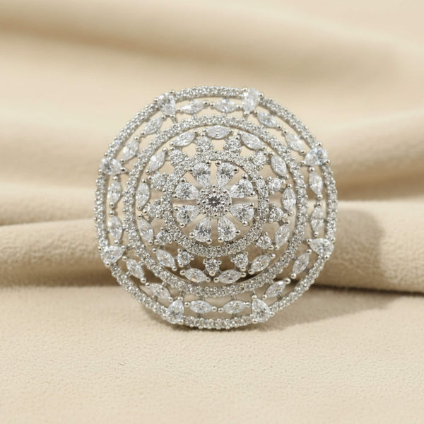 441660 Cz Adjustable Ring With 2 Tone Mehndi Rhodium Plating