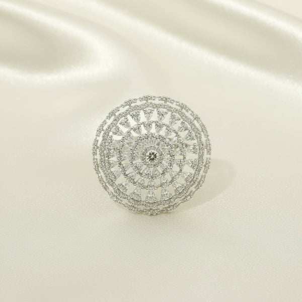 441661 Cz Adjustable Ring With 2 Tone Mehndi Rhodium Plating