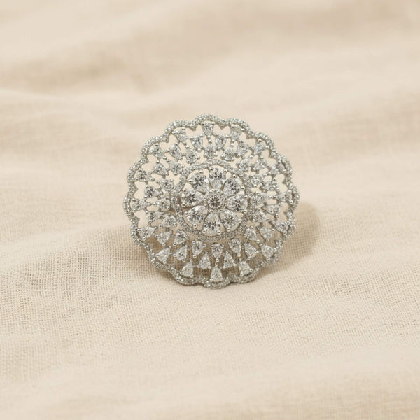 441663 Cz Adjustable Ring With 2 Tone Mehndi Rhodium Plating