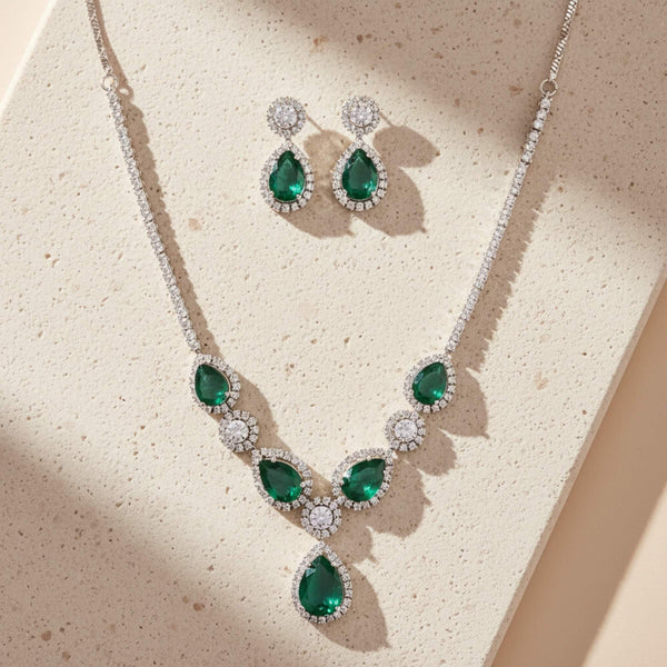441665 Cz Classic Necklace Set With Rhodium Plating