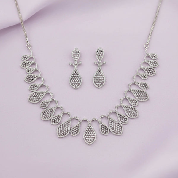 441666 Cz Classic Necklace Set With 2 Tone Mehndi Rhodium Plating