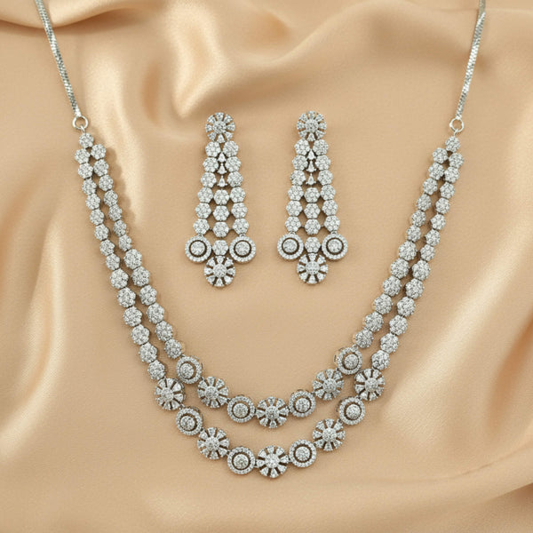 441668 American Diamond Classic Necklace Set With 2 Tone Rhodium Mehndi Plating