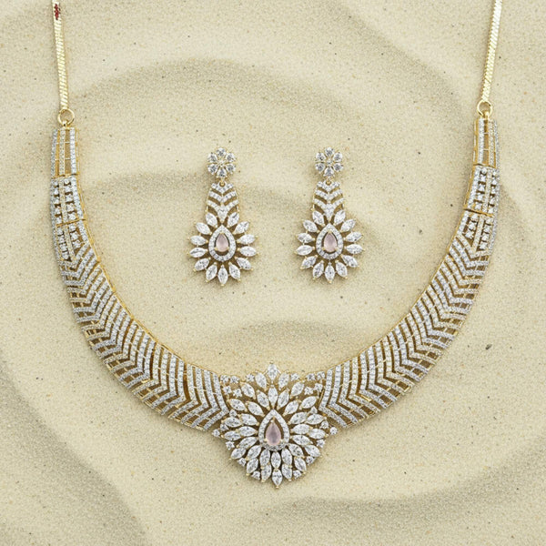 441674 American Diamond Classic Necklace Set With 2 Tone Plating