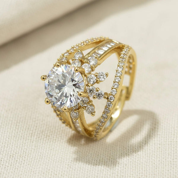 441685 Cz Adjustable Ring With 2 Tone Mehndi Rhodium Plating