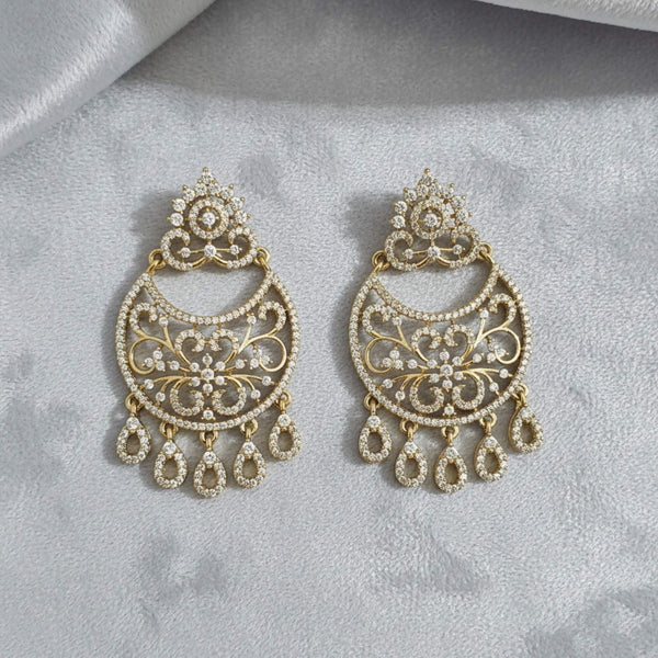441687 Cz Classic Earring With 2 Tone Mehndi Rhodium Plating