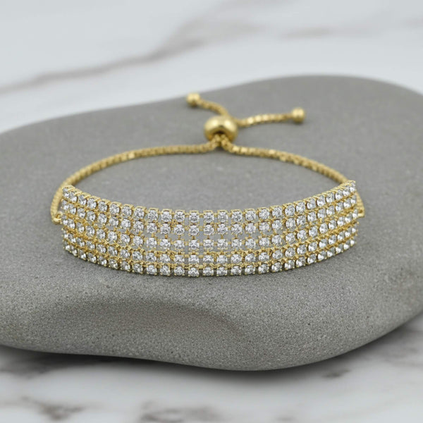 441692 Cz Adjustable Bracelet With 2 Tone Rhodium Plating